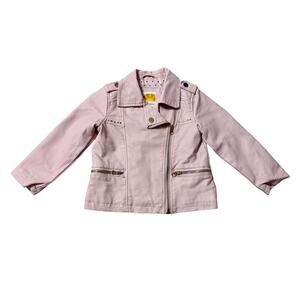 C&C California Toddler Pink Faux Leather Moto Jacket 4T Gold Zipper Stud Detail